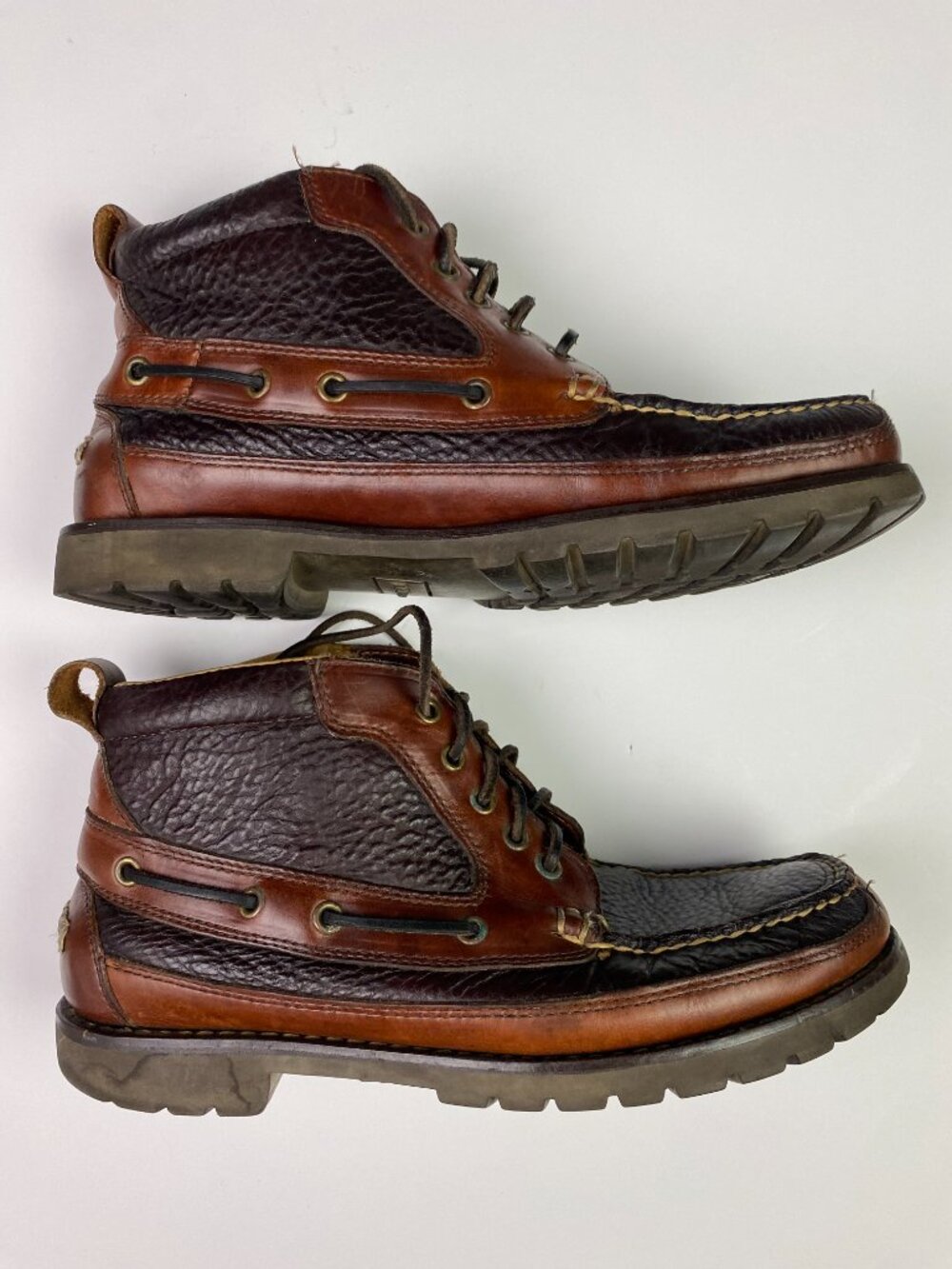 LL Bean Allagash Chukka Boots Mens 9.5 D Brown Bison Leather Hand Sewn Moc Toe